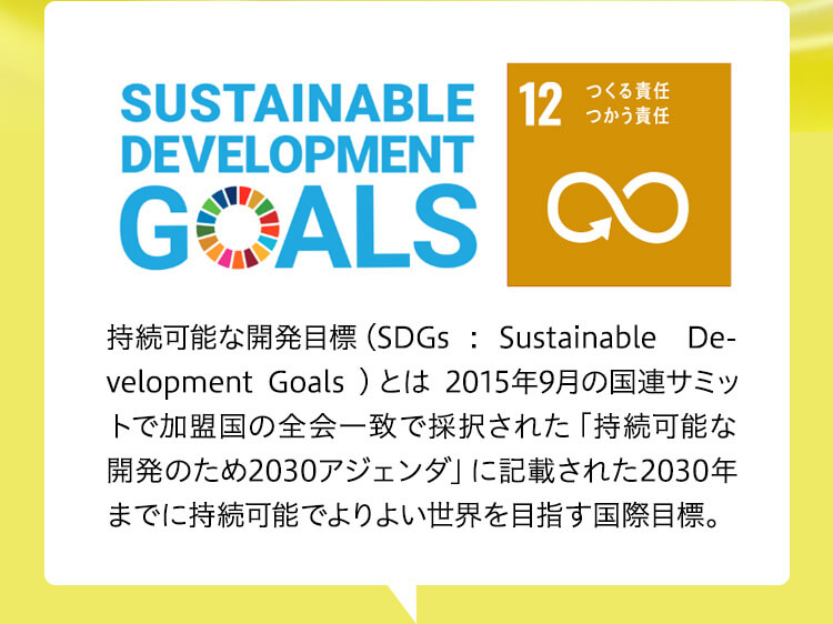 持続可能な開発目標（SDGs : Sustainable　Development Goals ）とは 2015年9月の国連サミットで加盟国の全会一致で採択された「持続可能な開発のため2030アジェンダ」に記載された2030年までに持続可能でよりよい世界を目指す国際目標。